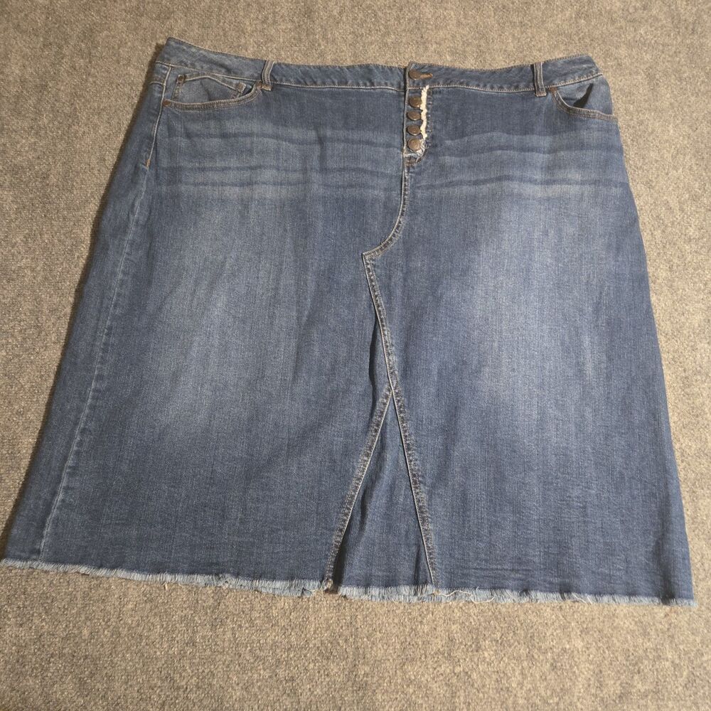 EST 1946 Denim Jean Skirt Womens Size 28W Blue Pockets Stretch Mid Length